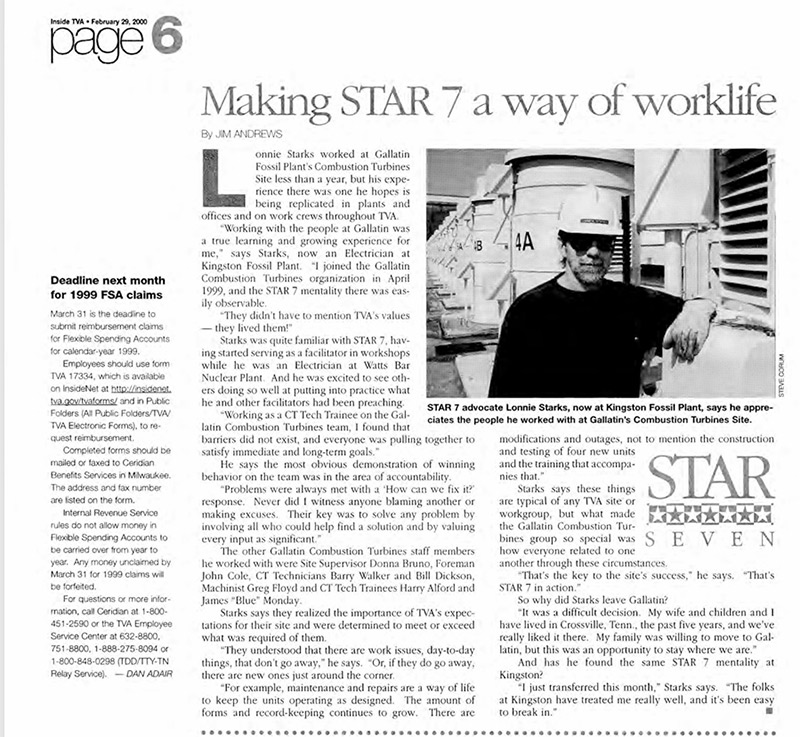 TVA newsletter from 2000, featuring Lonnie Starks